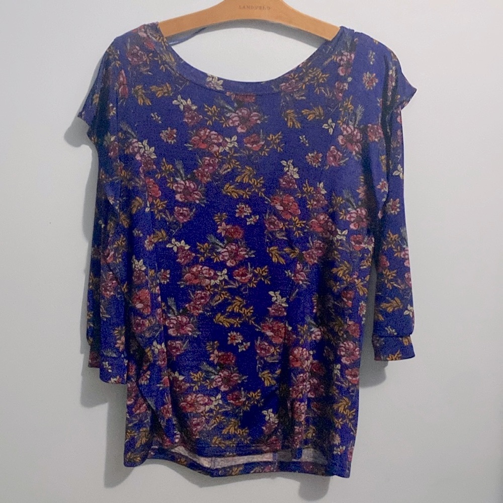 FREE PEOPLE BLOUSE ROYAL BLUE PRINT SIZE L